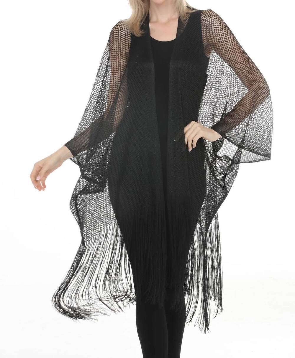 NEW JOSEPH RIBKOFF fringe open stitch longline cover-up in black